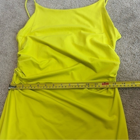 Zara lime green yellow ruched bodycon spaghetti strap maxi dress Sz L NWOT - Picture 10 of 12